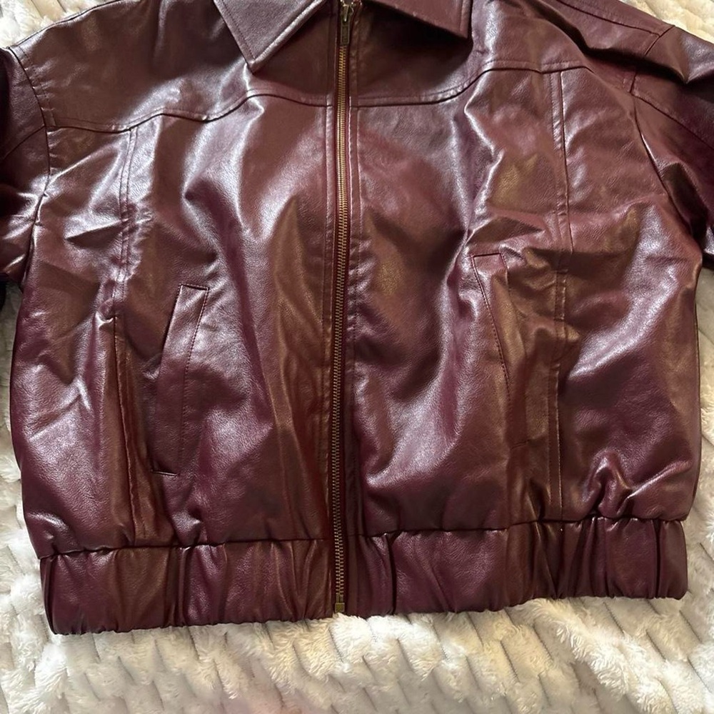 Cider Burgundy Faux Leather Zip-Up Jacket - Picture 5 of 6